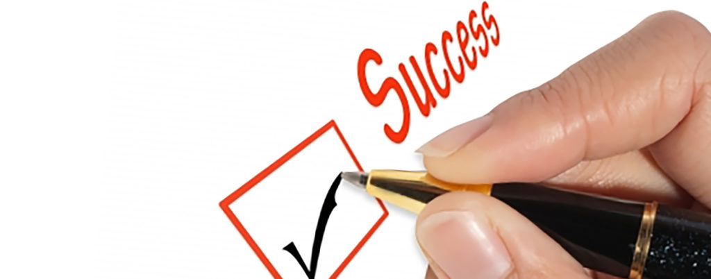 Decorateive image of a tick box next to the word 'success'
