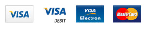 E-payment accepted card logos: Visa, Visa Debit, Visa Electron and MasterCard