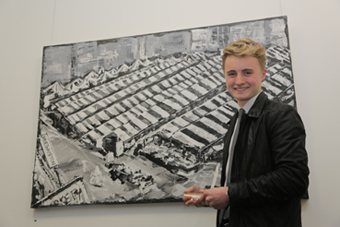 Alex Pattison and his prize winning painting of Northampton Market