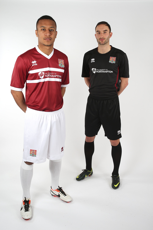 Home and Away Northampton Cobblers kits with University sponsorship on