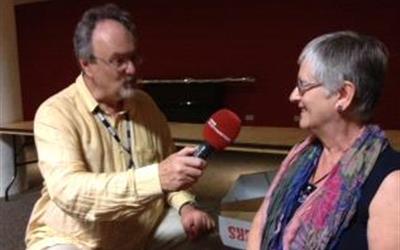 Marie Dickie being interviewed by Willy Gilder