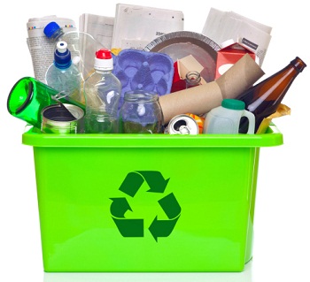Green recycling bin overflowing