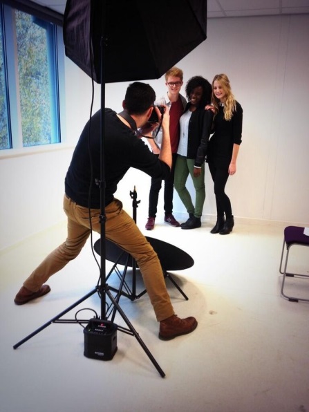 students being photographed for advertising campaign