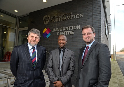 Simon Denny and visitors outside Innovation Centre