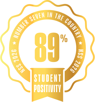 Logo for 89 percent student positivity for business management, national student survey 2026