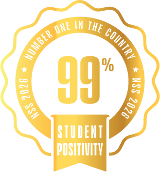 Logo for 99 percent student positivity for english, national student survey 2026
