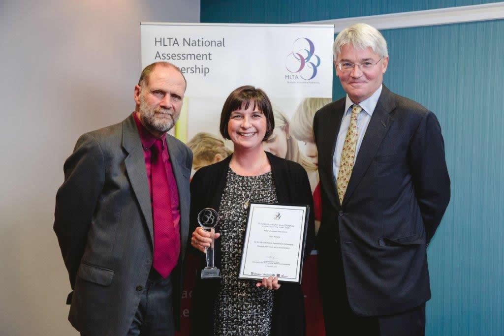 Sue Brow, receiving her HLTA award