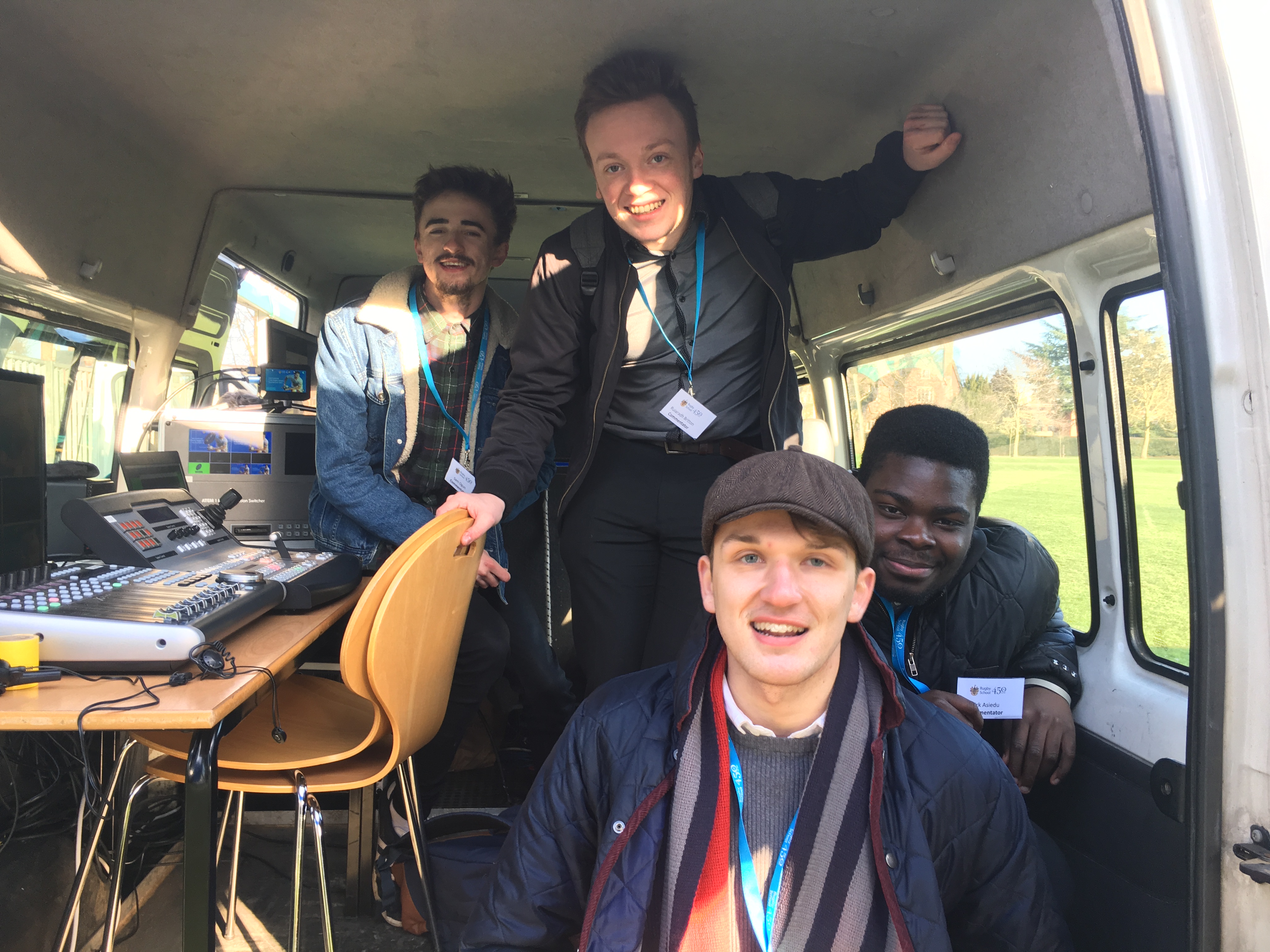 Student's in a media production van