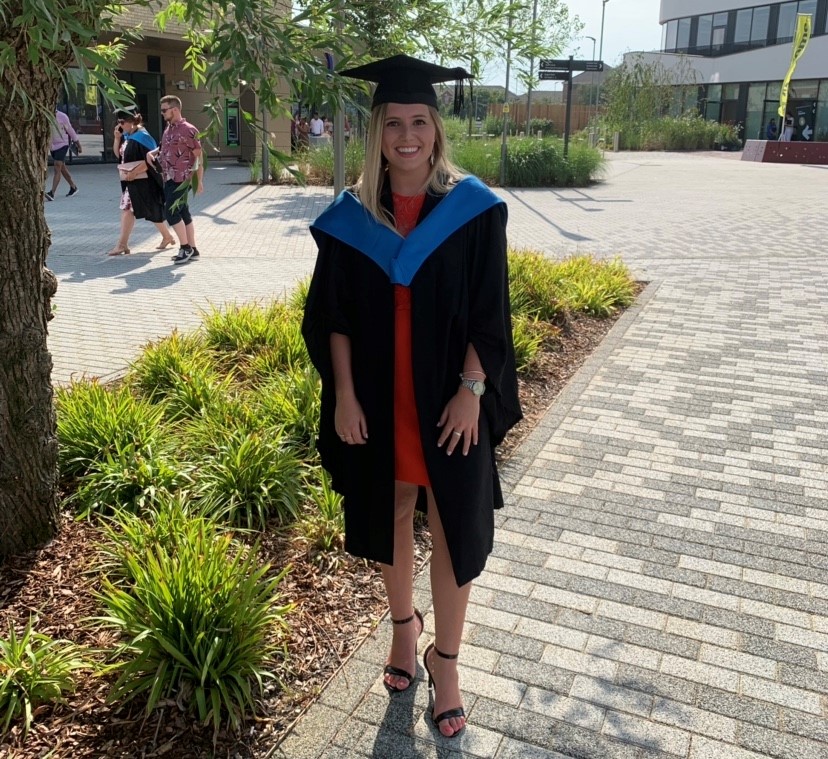photo of podiatry alumni lucy poore at waterside for her graduation in 2019