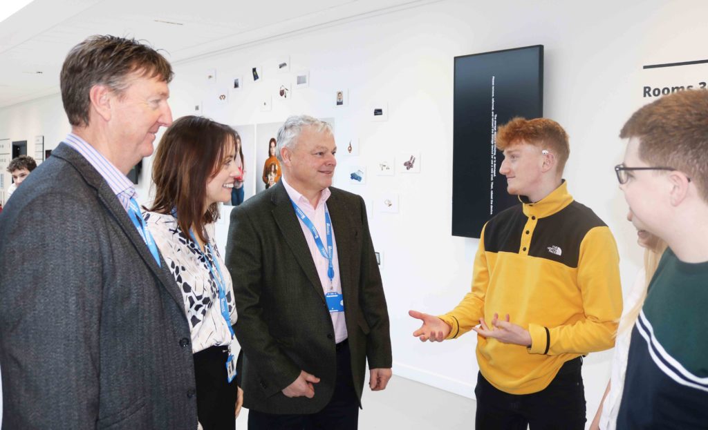 Image of Jack Wisbey chatting to Haddonstone's Tony Mason, Nicola Clements and David Barrow.