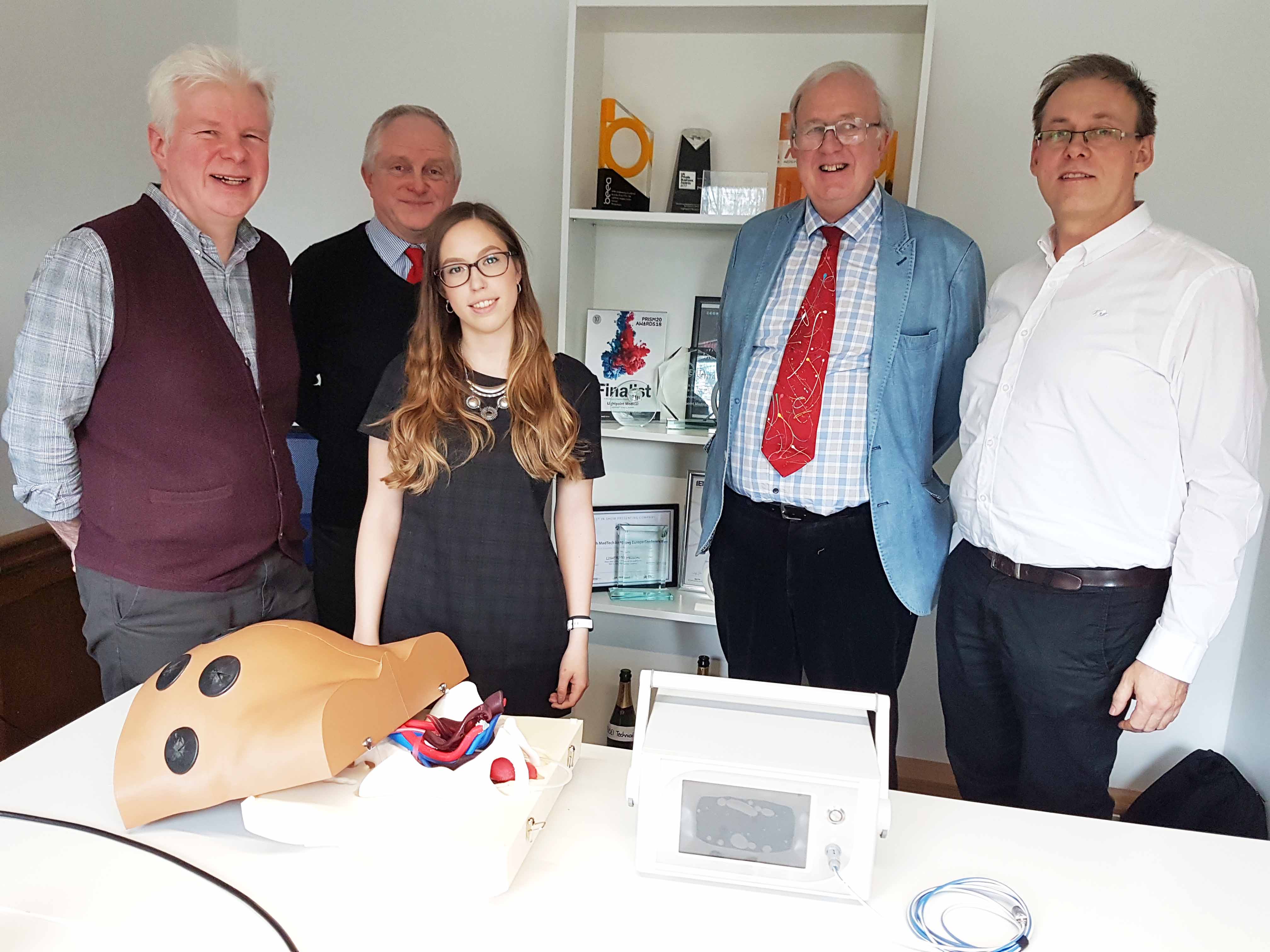 Pictured from left, Steve McGonigal, Stewart Forbes from Lightpoint, and UON’s Francesca Oldfield, Tony Denman, Friedmann Schaber.
