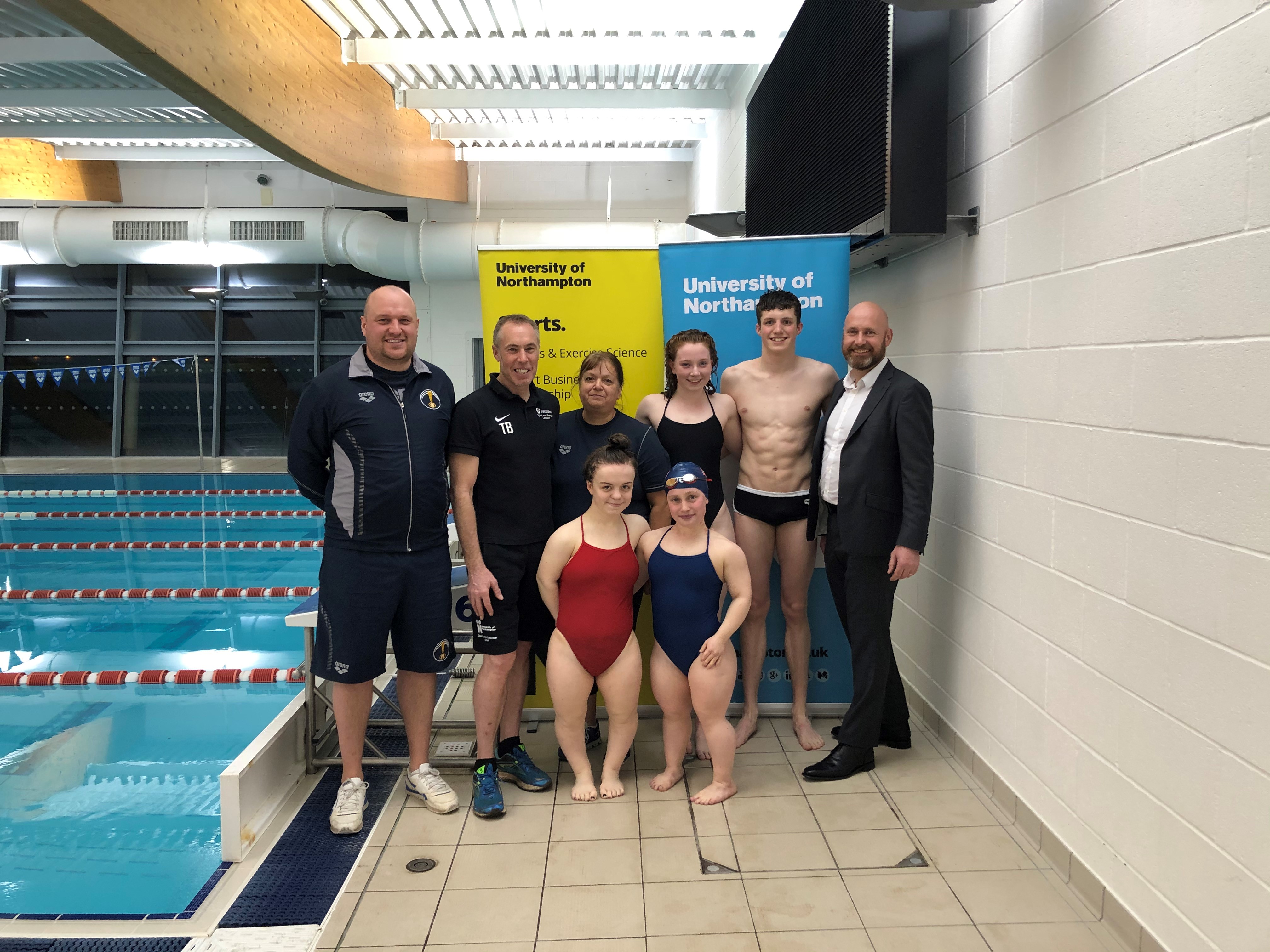 UON's Dr Peter Jones is pictured on the right with members of Northampton Swimming Club