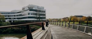 View of Creative Hub from walking bridge