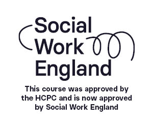 Logo showing that this course is approved by the HCPC and is approved by Social Work England