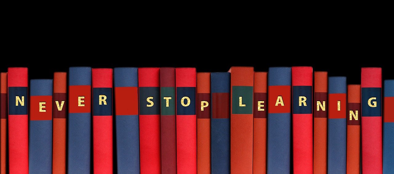Books spelling out never stop learning