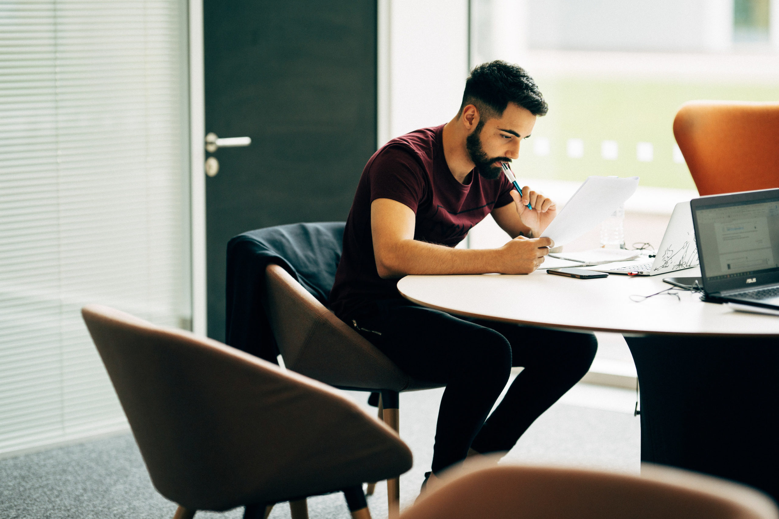 A student learning on campus