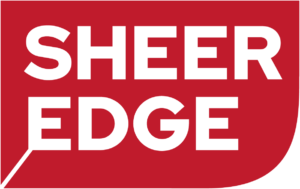 Red and white Sheer Edge logo