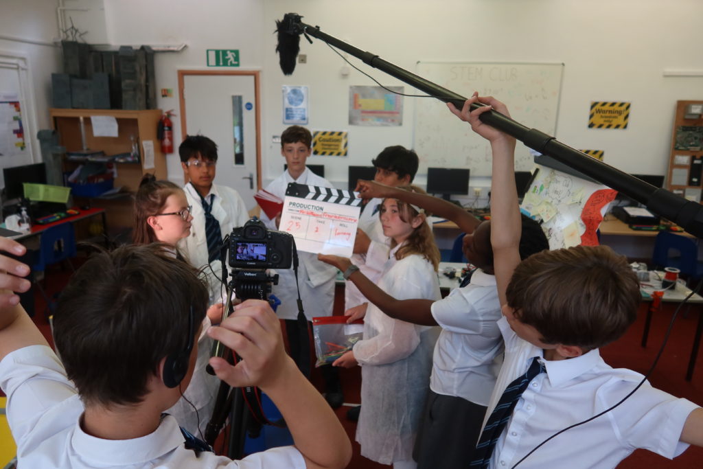 School students from Newton Longville CofE are seen making their movie Frankenlime