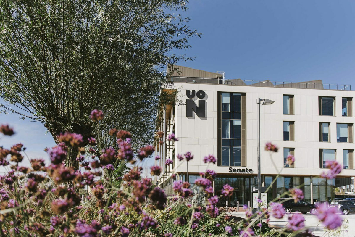 A view of the Senate building on the University of Northampton's campus