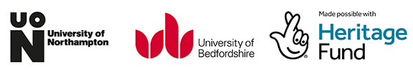 Logos of the Heritage Project partners: University of Northampton, University of Bedfordshire, and National Lottery Heritage Fund