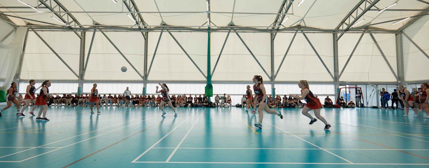 A team of netball players play in the Sports Dome