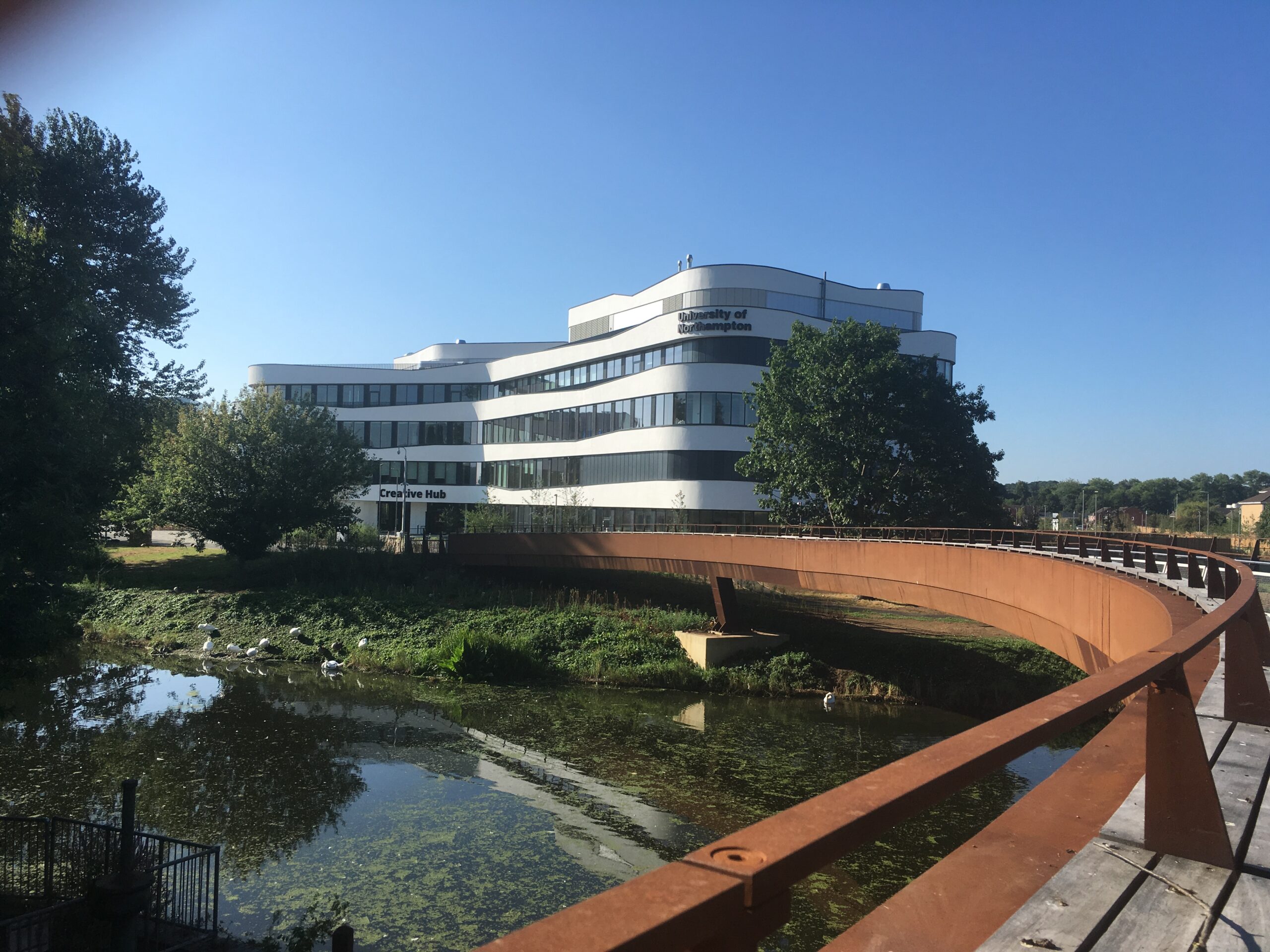 The University of Northampton's Creative Hub with the bridge over the river leading to it
