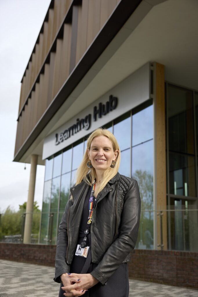 Professor Anne-Marie Kilday, standing outside the Learning Hub