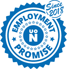 The picture shows a round Northampton Employment Promise logo in blue