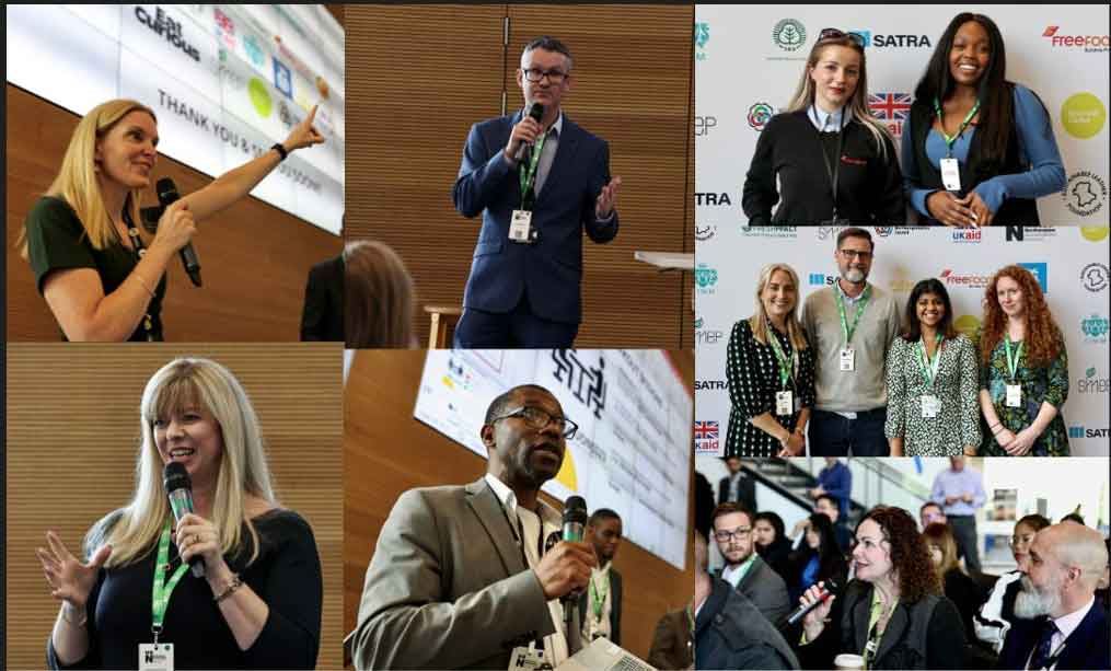 A selection of images from the UON Sustainability Summit 2024. The pictures show speakers giving talks and attendees having their photo taken with the photo backdrop.