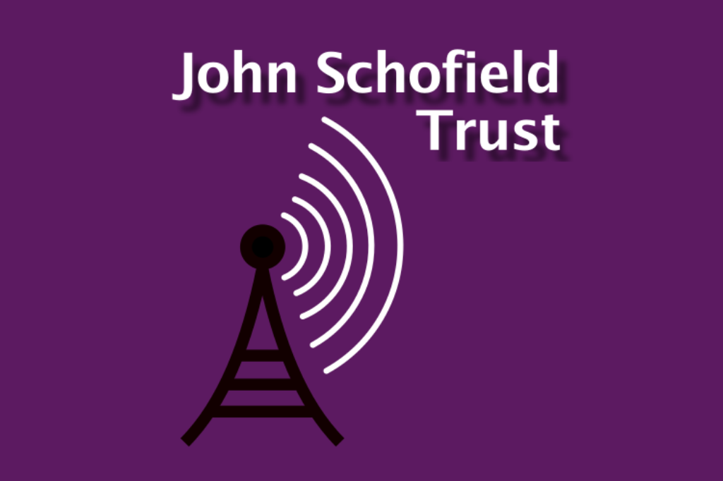 Logo of John Schofield Trust with purple background.