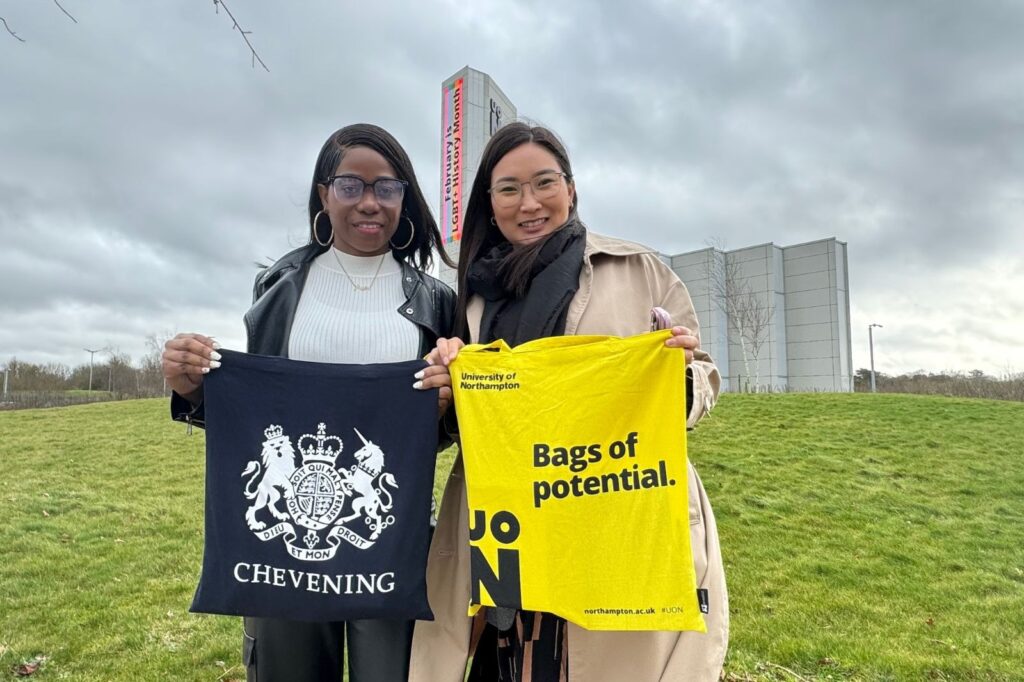 Chevening Scholars Merita Mejia and Mandukhai (‘Mandu’) Ganbat outside the Energy Centre.