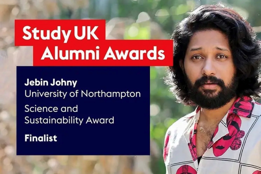 Jebin Johny smiles at camera next to 'finalist' caption.