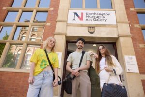 Three students outside Northampton Museum and Gallery