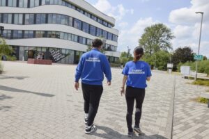 Student Ambassadors walking through Waterside Campus.