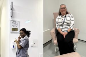 BFI baby feeding room student Ayomide Oreyeni and lecturer Tracy LaPenna