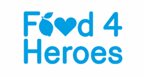 Food 4 Heroes logo in blue.