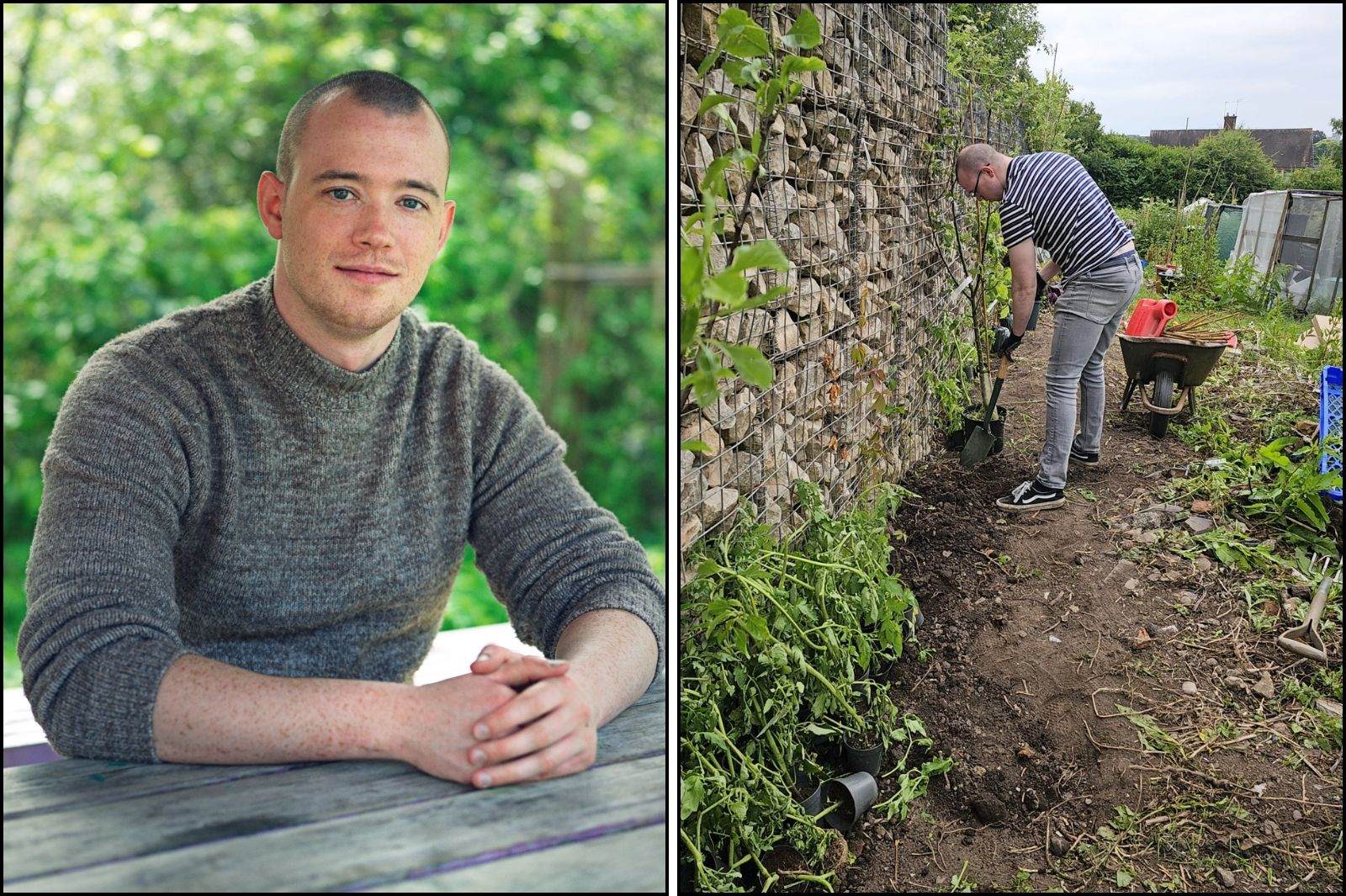 Psychology Lecturer Rhys Furlong allotment gardening.