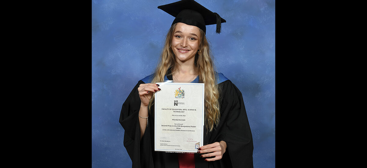 Xhordia Dervishi, BSc Biomedical Science graduate at UON.