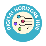 Digital Horizons Hub logo. Shows 4 different colours circles connected to lines. Looks like a switchboard.