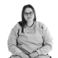 Black and white photo of Megan, a Biochemistry PhD student