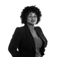 Black and white photo of Sandy, an Occupational Therapy student