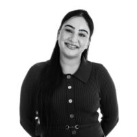 Black and white photo of Vee, a Midwifery student