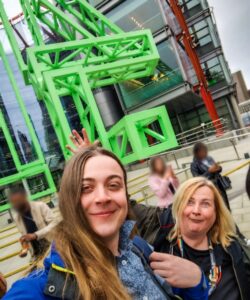 Dr Kardi Somerfield and Lecturer Billy Little outside the Channel 4 offices taking a selfie