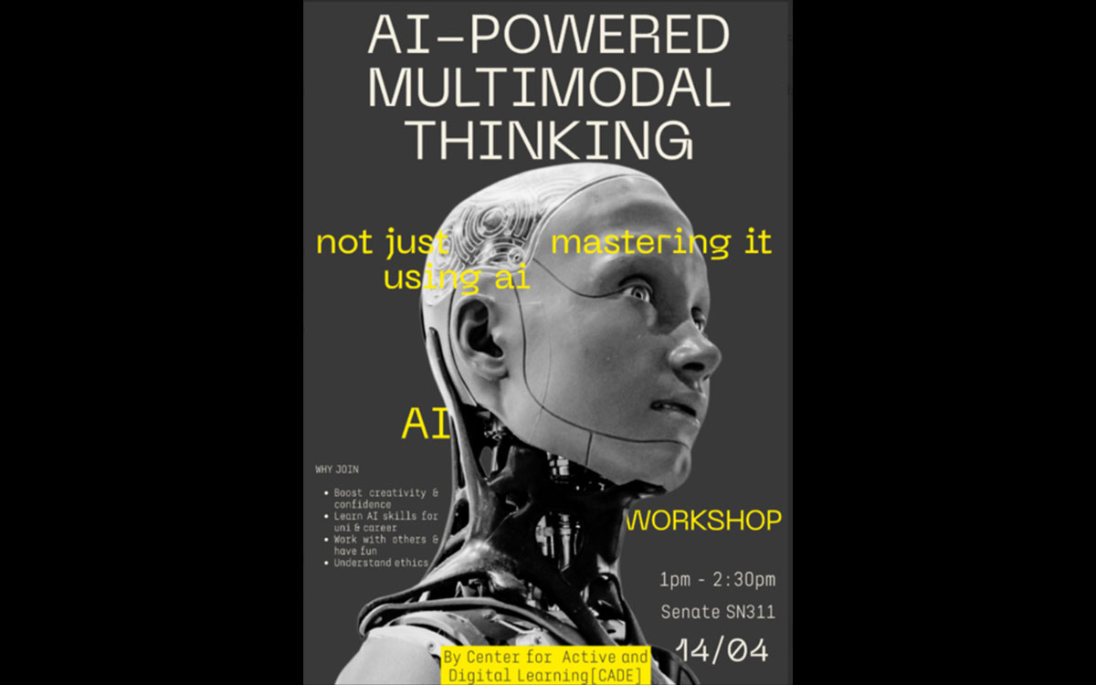 Header featuring a poster advertising a workshop with the title: 'AI-powered Multimodal Thinking'. The sub-heading reads: 'Not just using AI, mastering it.'