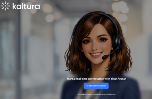 Picture shows the NORA avatar. It comprises of a lady wearing a headset. There is a prompt on the screen to start the conversation.