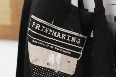 Printmaking. Black bag with white logo - 'Printmaking. University of Northampton.'