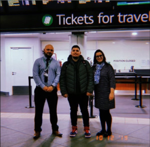 Students with staff at Northampton train station