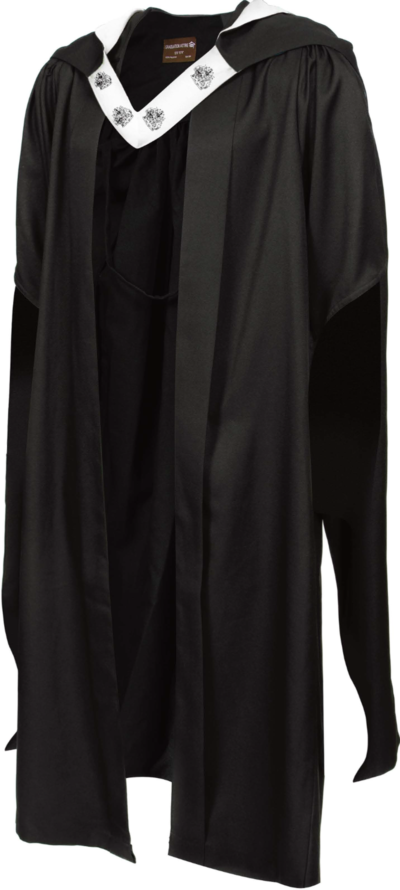 Master of Science graduation gown from the front