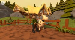 Two digital enhanced reality characters - a boy and a cow - stand in a field