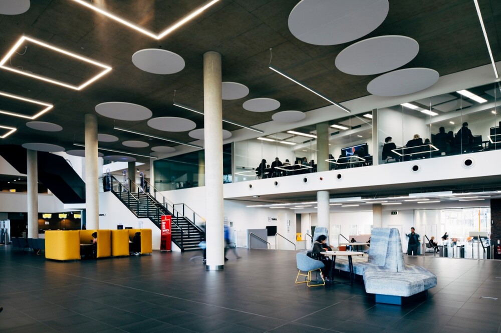 View of the atrium on the ground floor of the Learning Hub
